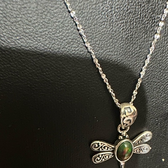 Elegant Black Fire Opal with Silver 925 Dragonfly Pendant on 925 Chain - Picture 8 of 9